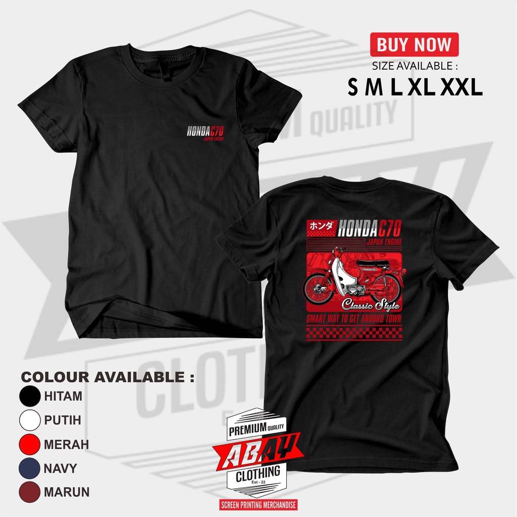 Tshirt Baju HONDA C70 Japan Engine Classic Style Kaos Komunitas Motor Antik Lengan Pendek Sablon DTF
