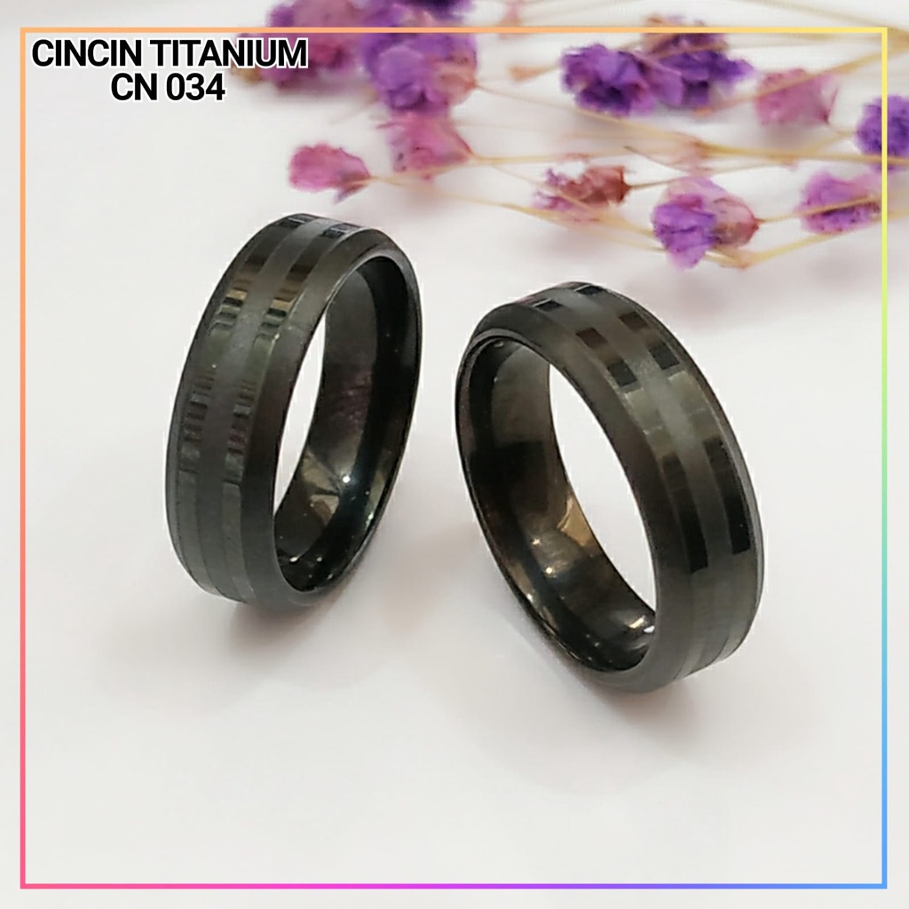 Cincin Titanium/stainless steel couple harga/1biji cincin tunangan 2 satu warna black polos perhiasan lapis emas gold CN 034