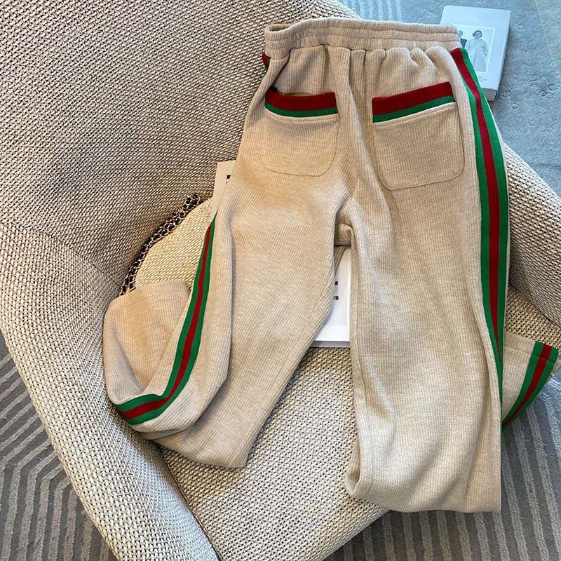 Setelan olahraga gaya kuliah kasual wanita musim semi sweter kecil celana kaki lebar set dua potong