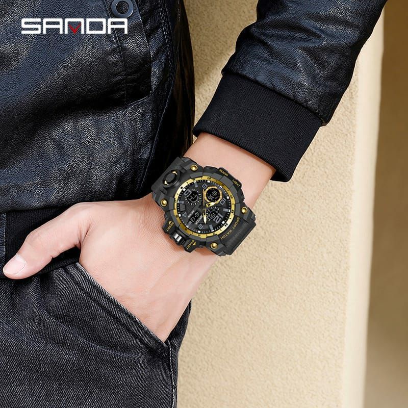 JAM TANGAN SANDA 6021 Jam Tangan Pria Digital Analog Tali Rubber Chronograph Anti Air