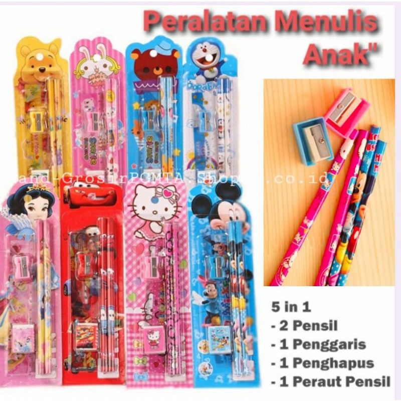 

Alat Tulis Anak-anak | Peralatan Menulis Anak 5 in 1 | Des90