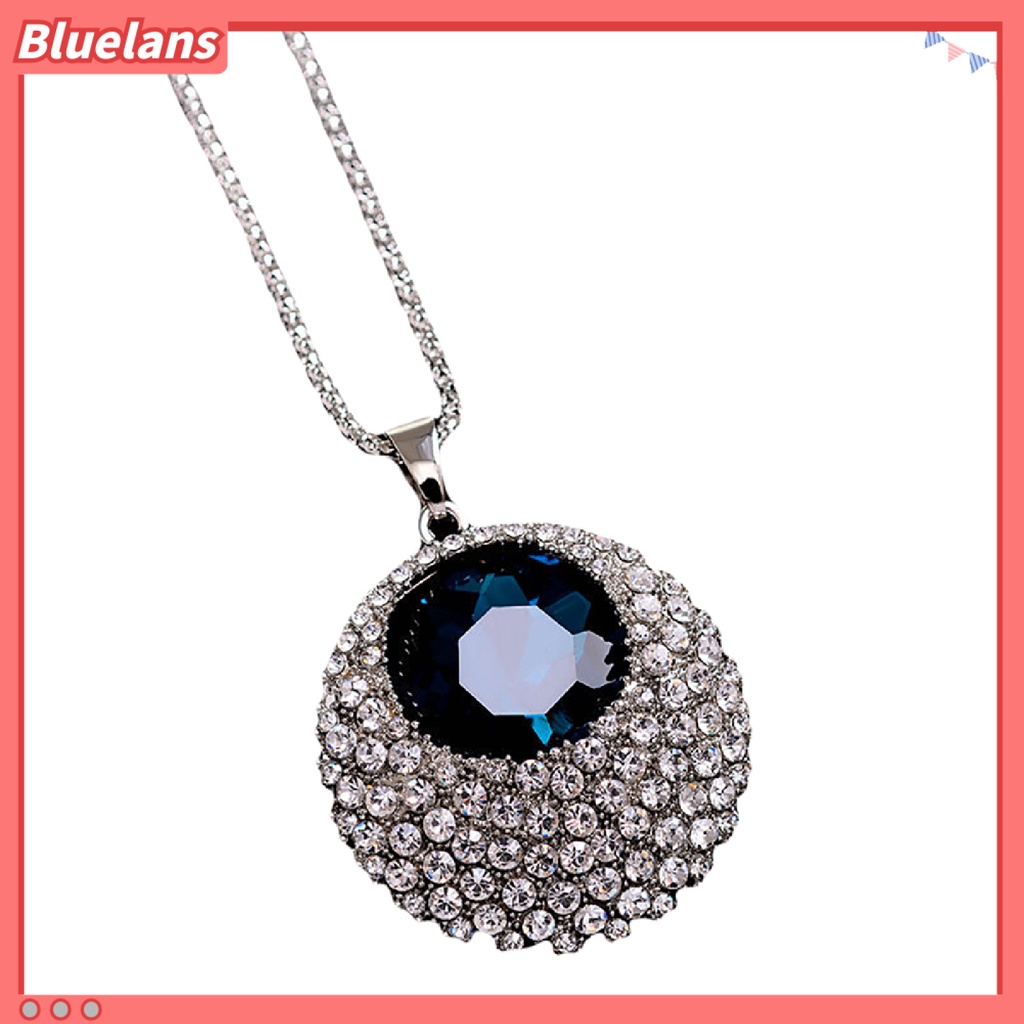 Bluelans Kalung Rantai Panjang Liontin Bulat Aksen Berlian Imitasi Gaya Vintage Untuk Wanita