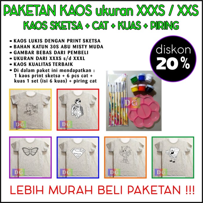 

Jual Paketan Kaos Lukis Dengan Sketsa Gambar Siap Diwarnai Size Xxxs / Xxs Diskon