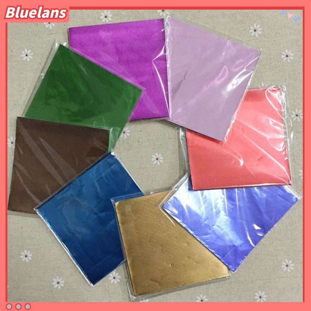 100pcs Kertas Pembungkus Permen / Cokelat Bahan Aluminum Foil Multi Warna