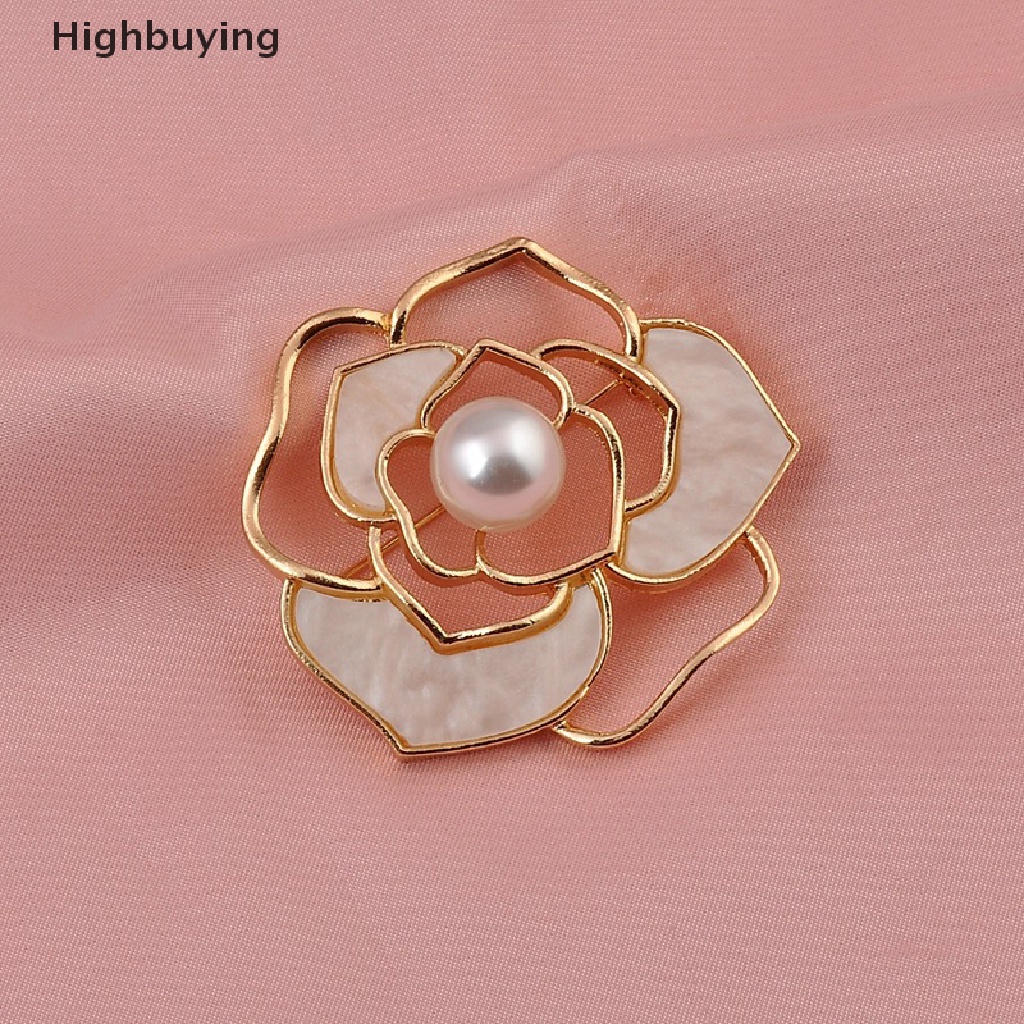 Bros Pin Bentuk Bunga Camellia Aksen Mutiara Untuk Aksesoris Pakaian Sweater Mantel Wanita Glory