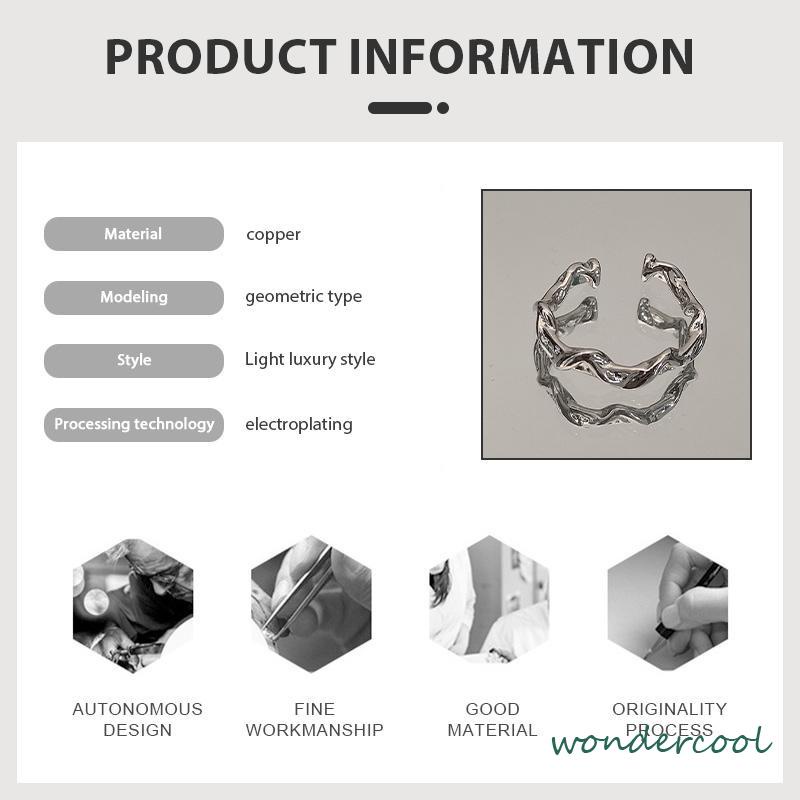 cincin Pembukaan bergelombang tidak teratur  cincin polos desain niche  cincin batu bulan yang modis dan indah-Won