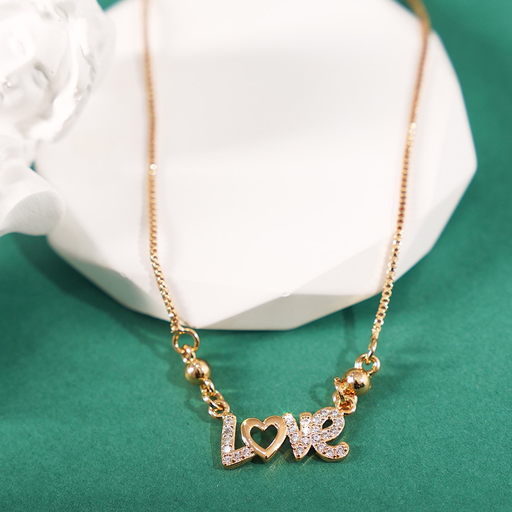 ✅COD Kalung Titanium Wanita Fashion Perhiasan Emas Nama Dewasa Aksesoris Rantai Berlian Hati Liontin Anti Karat D066-D032