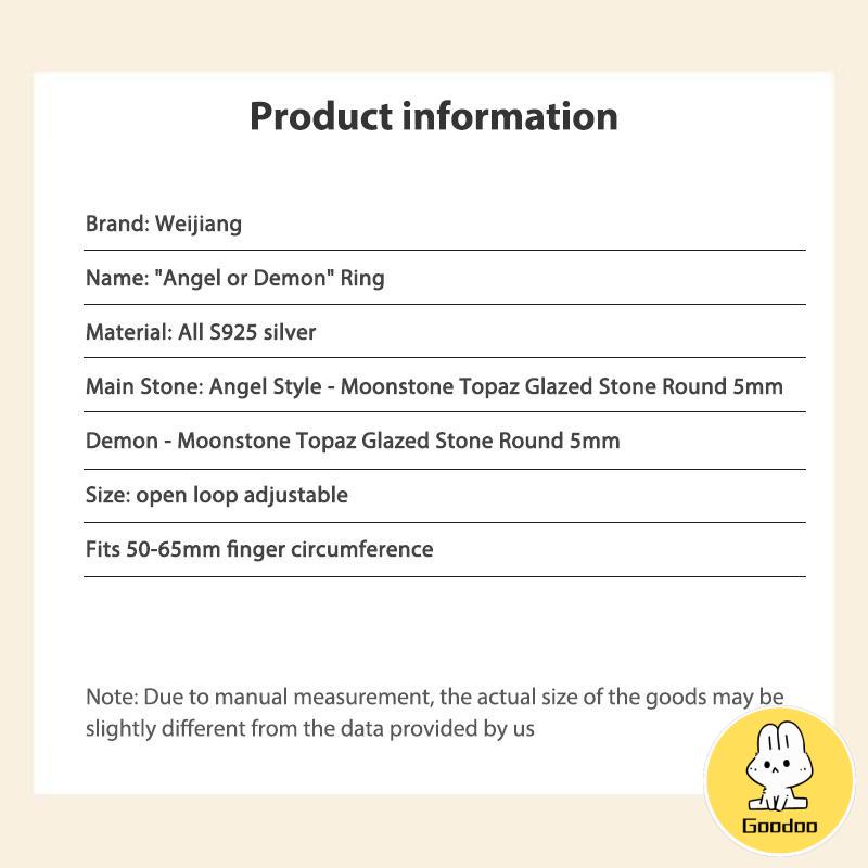 Perhiasan Cincin Pasangan Perak Biru Moonstone Malaikat Setan -Doo