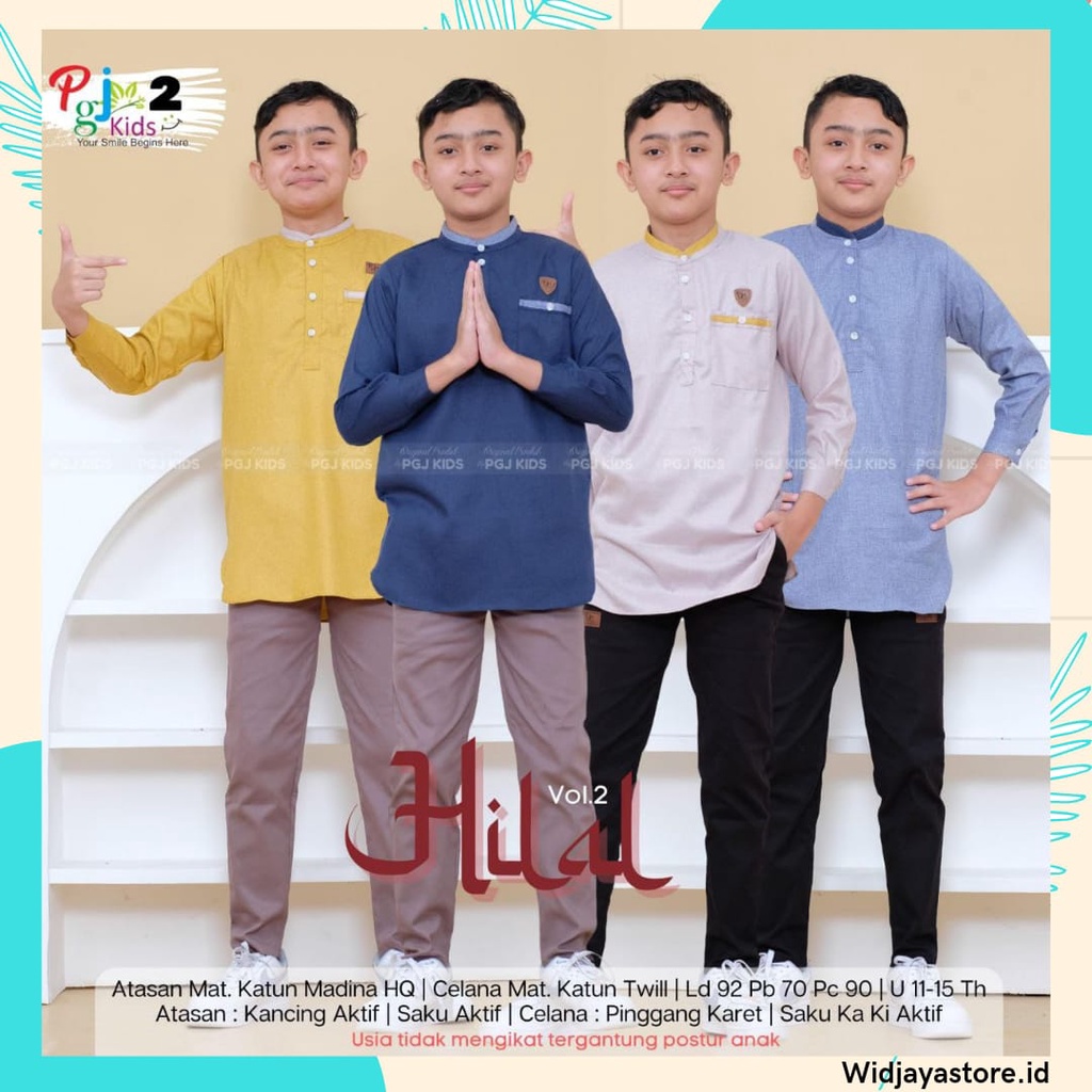 PGJ Kids| Setelan Baju Anak Laki-Laki Usia 11-15 Tahun| Setelan Baju Koko Anak| Hilal Set Koko