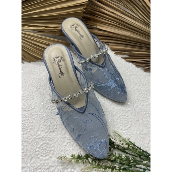 sepatu wanita pesta azwa iceblu 7cm kaca