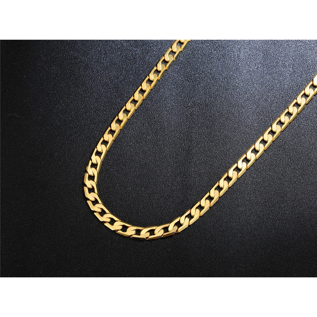 Goldkingdom Perhiasan Fashion 24K Bangkok Aksesoris Ready Stock Kalung Hip Hop Pria Berlapis Dengan Rantai Samping Twister Emas Asli Kadar 375 18karat Minimalis