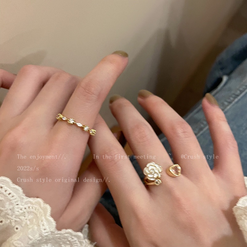 Cincin Model Terbuka Bahan Alloy Desain Bungahati Hias Zirconberlian Imitasi Untuk Wanita