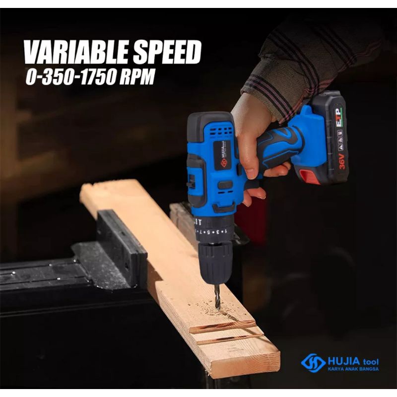 MESIN BOR CAS CORDLESS IMPACT DRILL 36 VOLT HUJIA PRO
