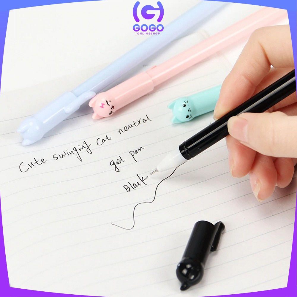 GOGO-A14 Pulpen Gel Karakter Kartun Kucing Pena Unik Bolpen Motif Kucing Stationary Alat Tulis Murah