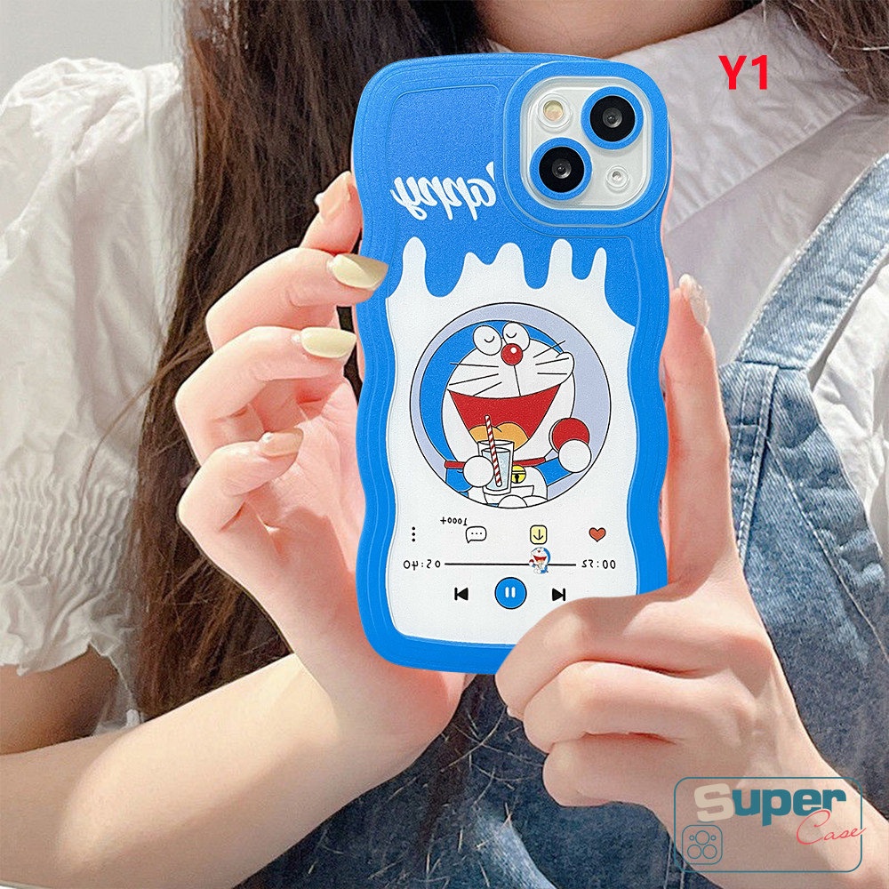 Casing Tepi Bergelombang Tahan Guncangan Untuk Redmi 12C 9A 10 9T 9 10A 9C NFC Redmi Note10 8 9 Note 11 Note 10s Note 11s Note 10 Pro Max Plus Kartun Doraemon Lucu Ice Cream Soft Back Cover