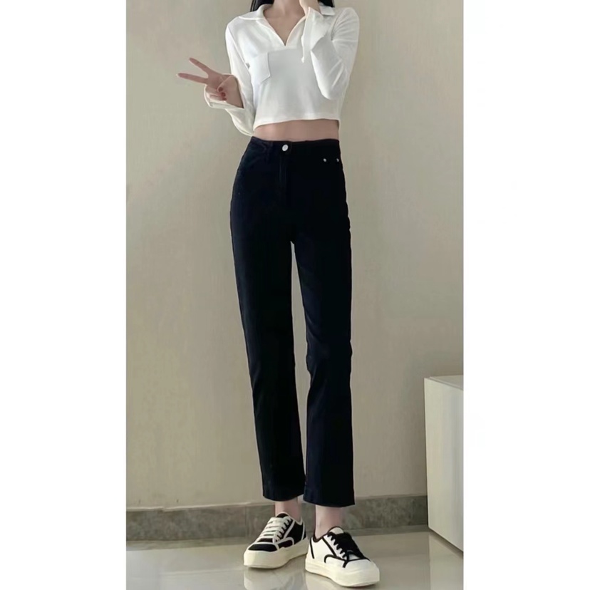 Diimpor Fashion Celana Pensil / Hitam Boyfiend Jeans Wanita / Celana Highwaist Jeans Polos Wanita