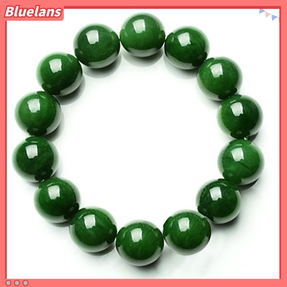 Bluelans Natural 10mm Dark Green Faux Jade Round Beads Stretchy Bangle Bracelet Gift