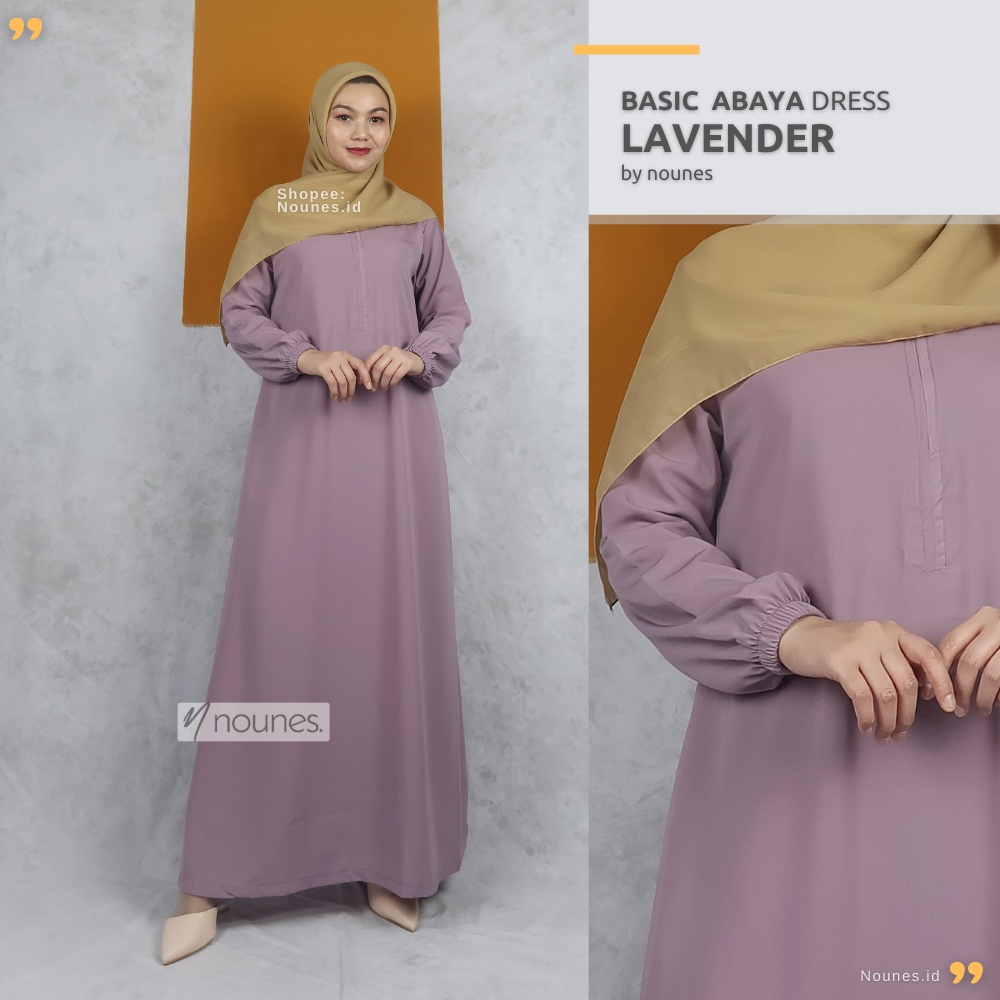 Nounes Basic Abaya Dress Gamis Daily Polos Syari Wanita Muslim Lengan Panjang Saku Kanan Busui Friendly Plain Sleve Inner Wolfis Woolpeach Grade A Warna Black Pink Navy Hijau Maxi Simple Size S M L XL Jumbo XXL LD 92 98 104 110 120-LAVENDER