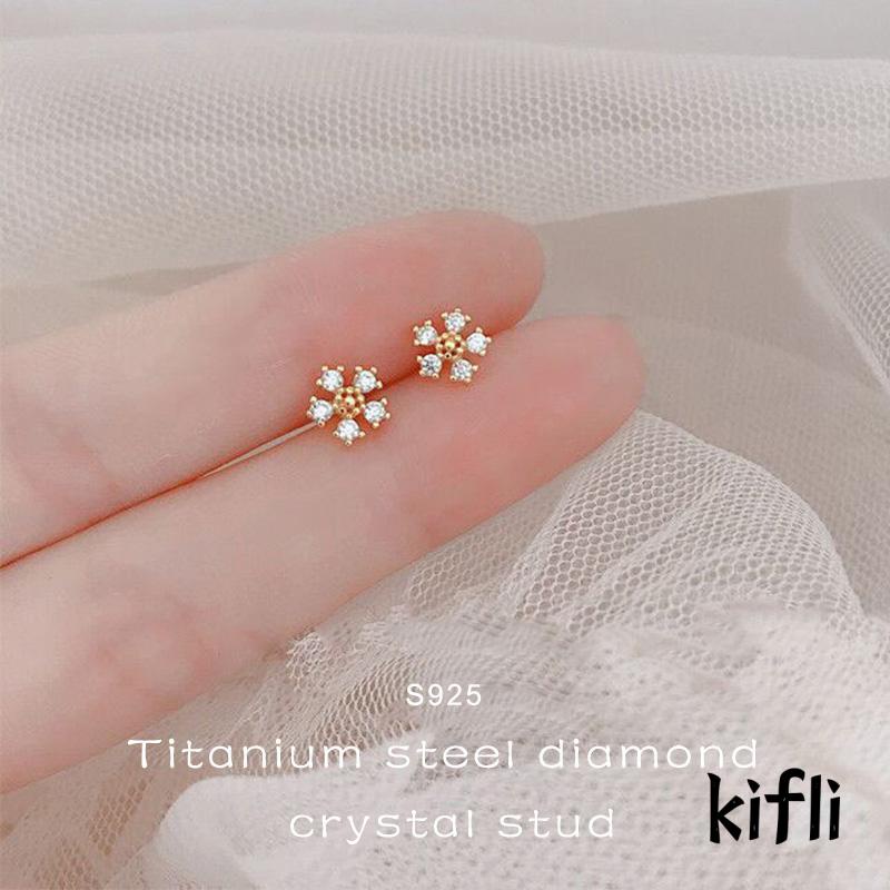 Anting Stud Kristal Berlian Bahan Titanium Steel S925 Untuk Wanita