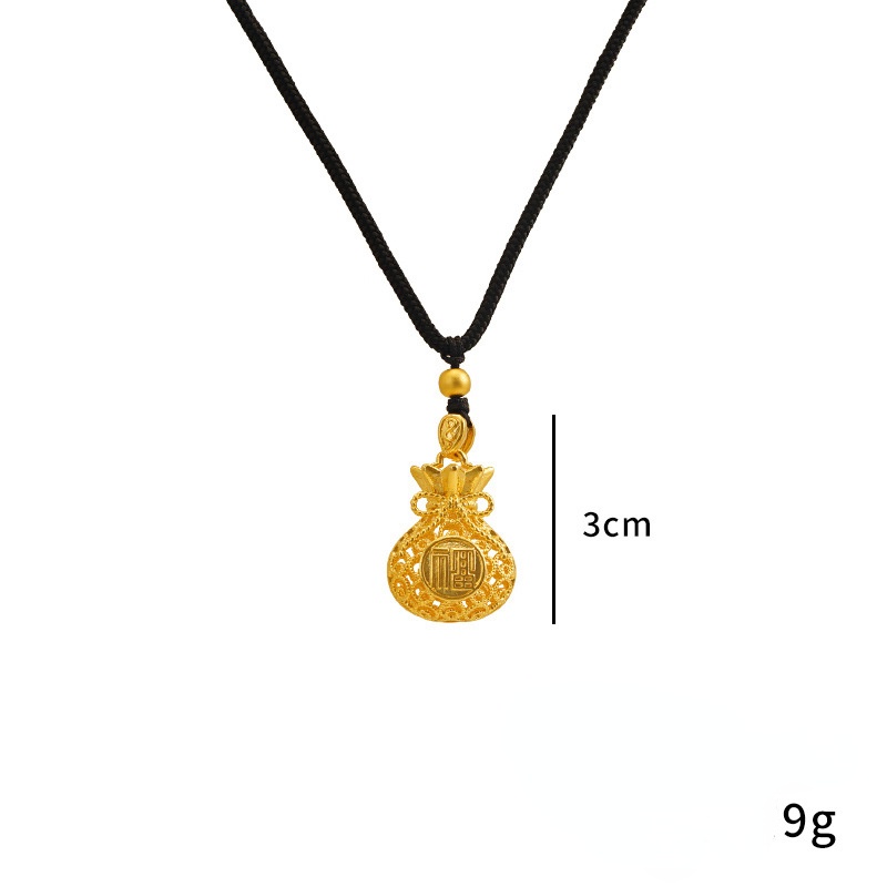 Goldkingdom Fashion Perhiasan Emas Asli Kadar 375 Bangkok Aksesoris Ready Stock Berongga Fu Tas Liontin Kalung Pria Dan Wanita Emas Halus Gaya Adjustable Nafu Rantai