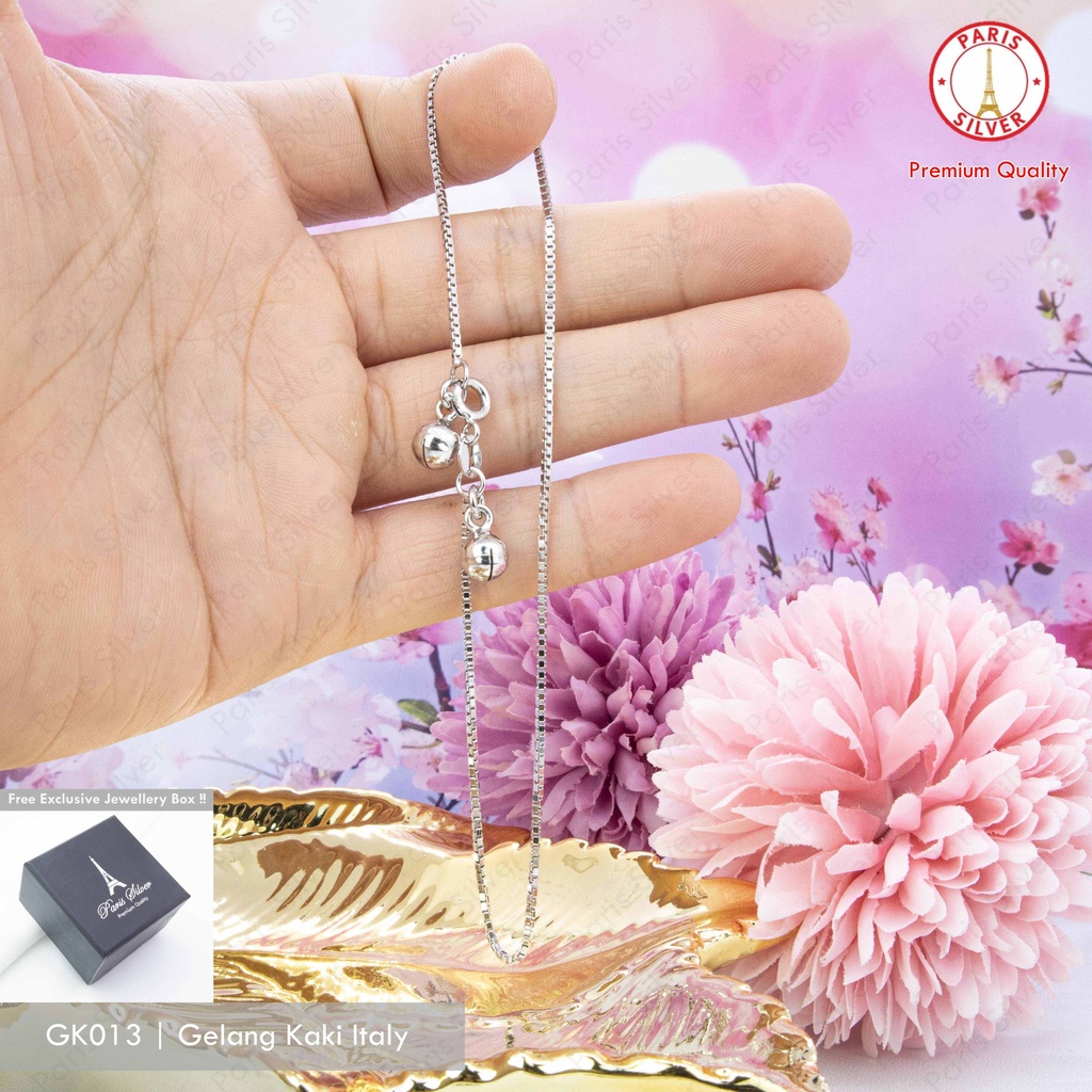 Gelang Kaki Italy Perak Asli Silver 925 Lapis Emas Putih Itali Box Chain Anklet Cewek