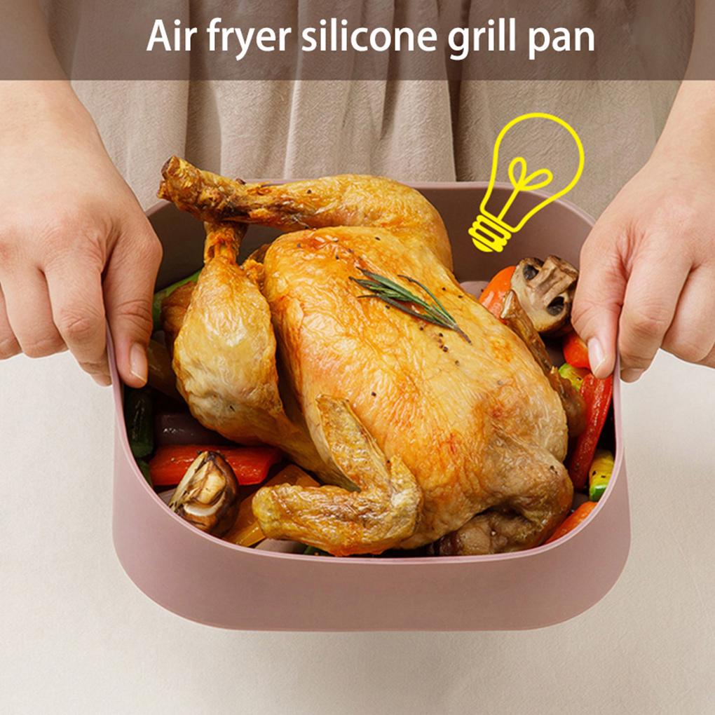 Air Fryer Silicone Pot Oven Basket Fried Chicken Pizza Baking Washable Replacement Pan Aksesoris Makanan Kue Dapur Rumah Tangga