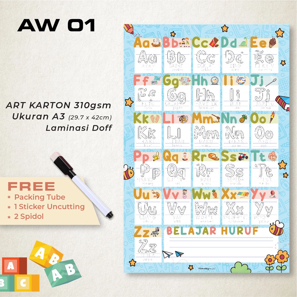 

Artomaringi Alfabet Anak tulis Aplhabet Kids Bonus Spidol Wipe and Clean AW01