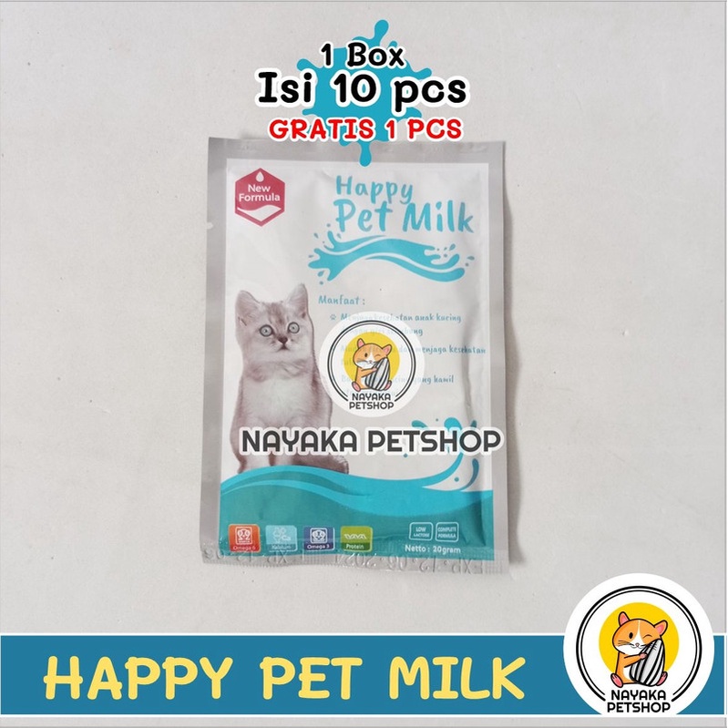 Susu Kucing Happy Pet Milk Cat 1  Box Dus Isi 11 Sachet Anak Kucing Kitten Indukan Hamil Menyusui Adult