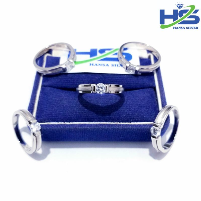 Cincin Couple Perak Asli Silver 925 Lapis Emas Putih - Cincin Wanita  Anti Karat