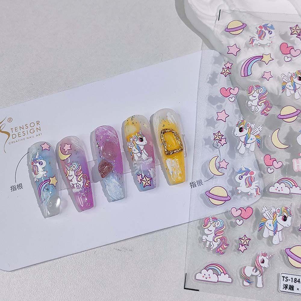 Mxbeauty Kartun Stiker Kuku Gaya Graffiti Perekat Diri Hewan Domba Bunga Nail Art Dekorasi
