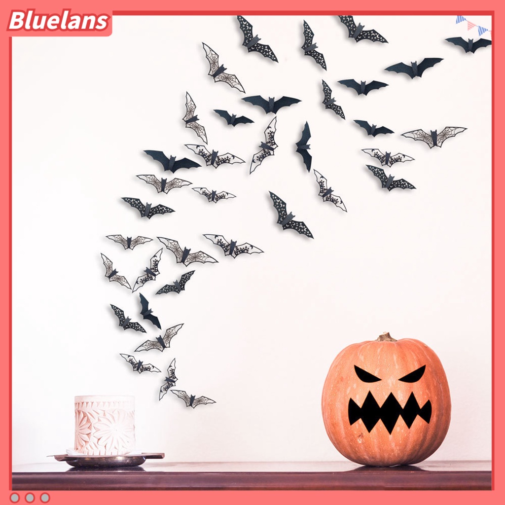 Stiker Dinding Desain Kelelawar 3D Dengan Perekat Dapat Dilepas Untuk Dekorasi Pesta Halloween