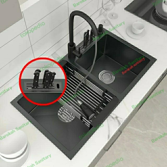 Kitchen Sink Bak Cuci Piring 2 Lobang Black Washtafel Piring Stainless