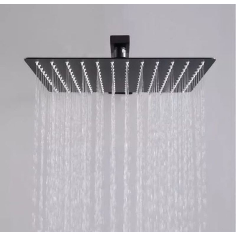 Wall Shower Mandi Bentuk Kotak Minimalis 8 inchi Hitam Black 81 holes - Wall Shower Mandi Stainless steel Hitam Black Set