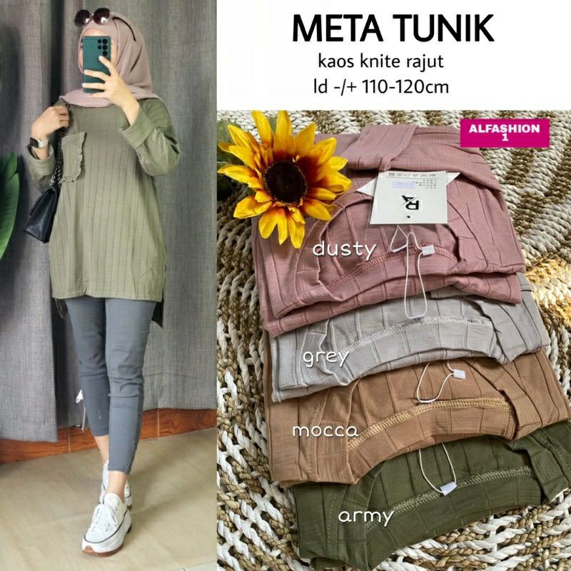 Meta Tunik, TUNIK WANITA MUSLIM CANTIK FIT XXL LD 110-122 BAHAN KAOS KNIT RAJUT TERMURAH OOTD