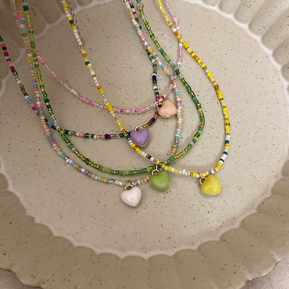1 Pc Kalung Rantai Choker Dengan Liontin Hati Warna-Warni Permen Untuk Wanita