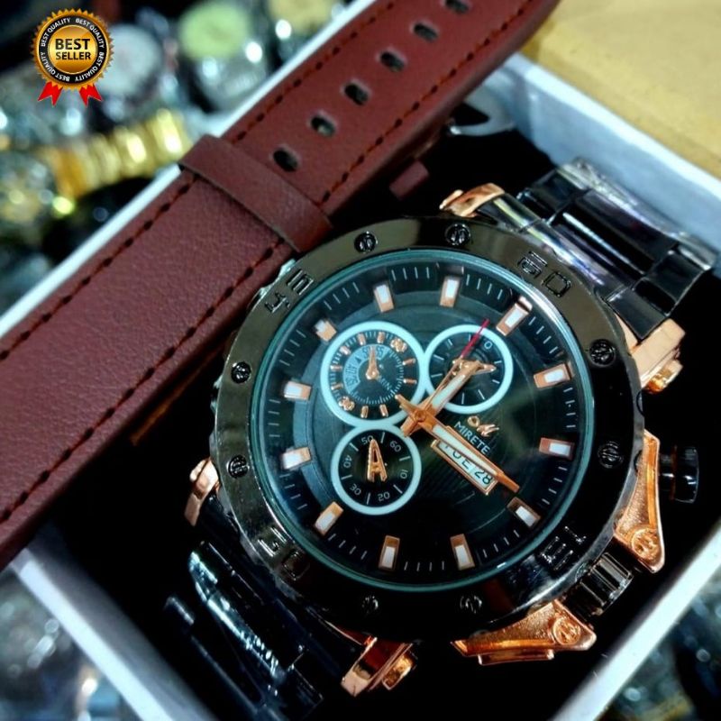 Jam Tangan Pria Mirete Sport Original Waterresist Rantai Stainlees Steel || Free Strap Cadangan, Box Dan Batre Cadangan || Jam Tangan Pria Terviral Dan Terlaris Cod