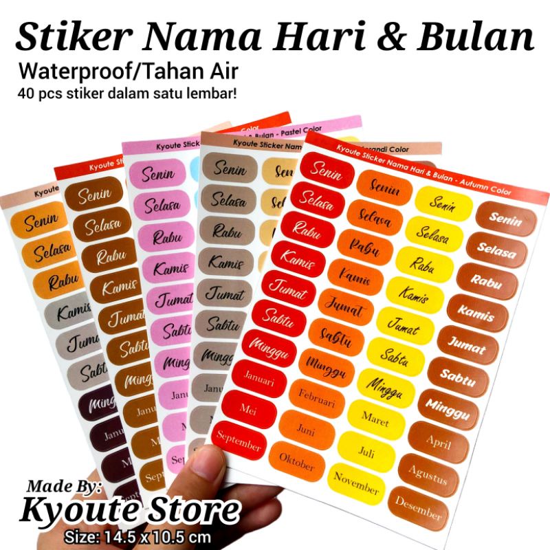 

Sticker Sheet Nama Hari & Bulan Days Months Kyoute A6 Vinyl Matte Journal Diary Scrapbook Deco