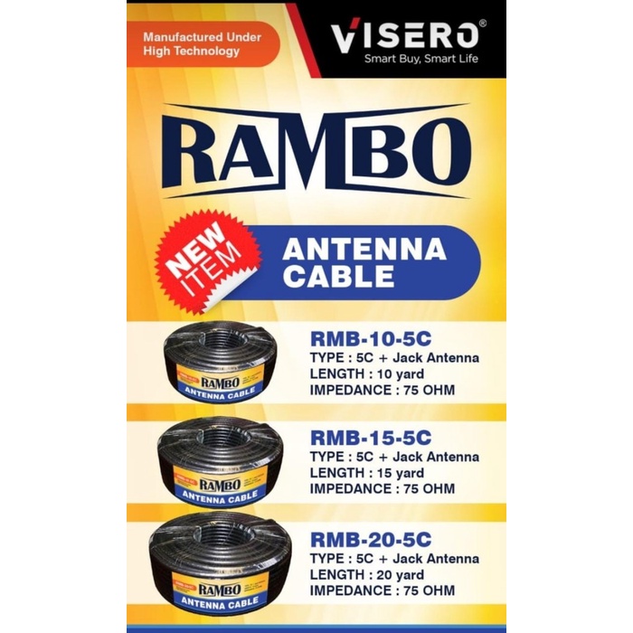 ANTENA DIGITAL kabel Antena 20 yard Rambo RMB-20-5C terlaris super jernih tabung terbaik TV outdoor super hd set top box indoor smart tv Q8U9