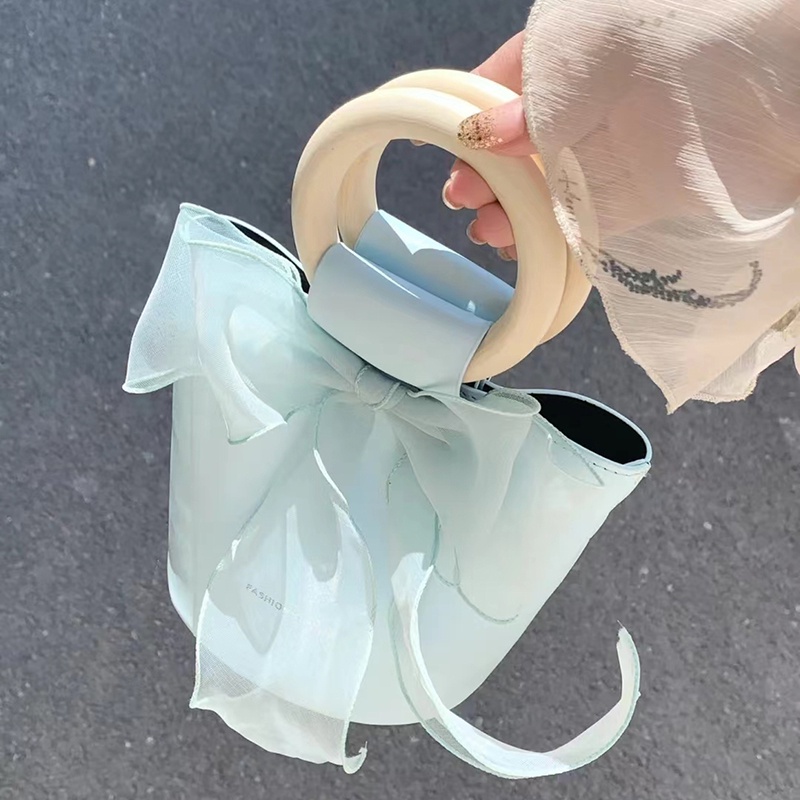 Suhao bow handbag wanita 2022 fashion trendi baru tas ember kecil segar cocok untuk semua tas messenger bahu tunggal