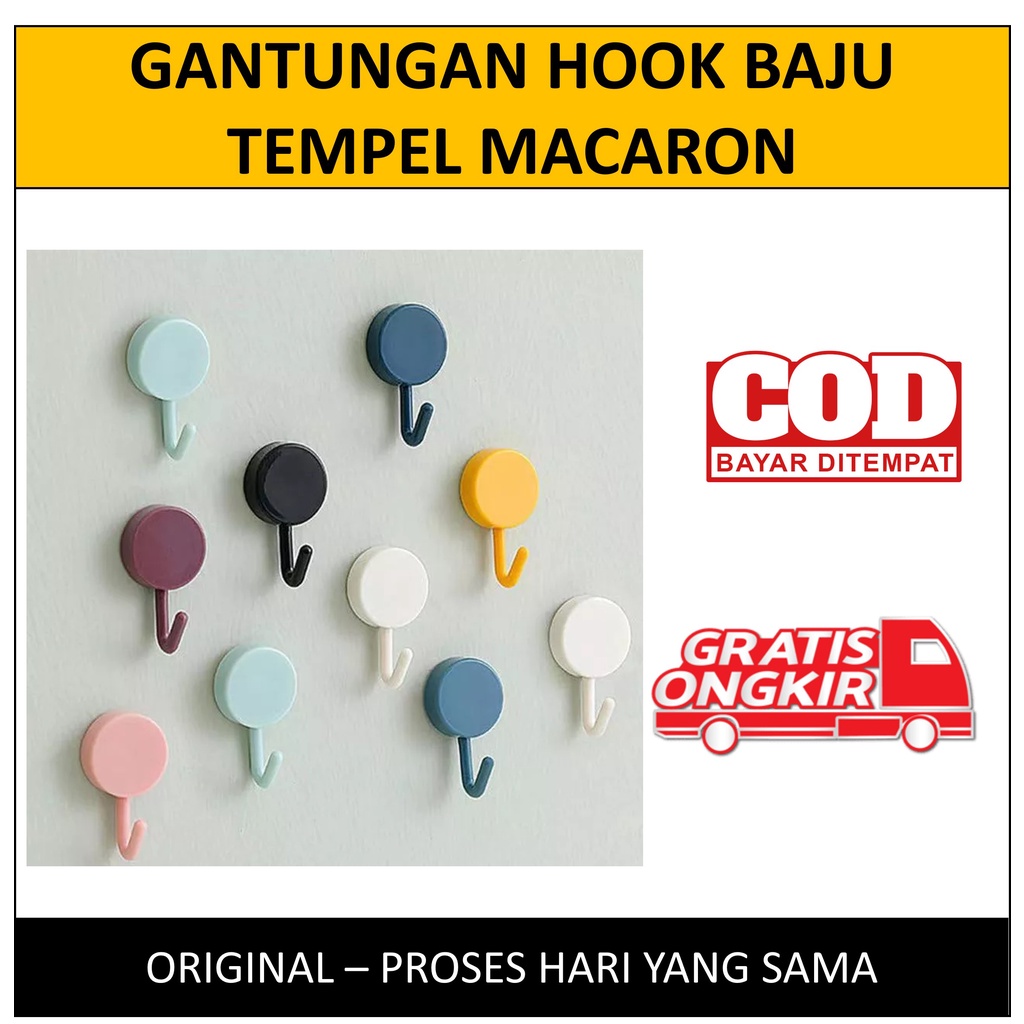 Gantungan Hook Baju Macaron Gantungan Bulat Gantungan Tempel Tembok Dinding Serbaguna Gantungan Tas Kunci Alat Dapur Multifungsi