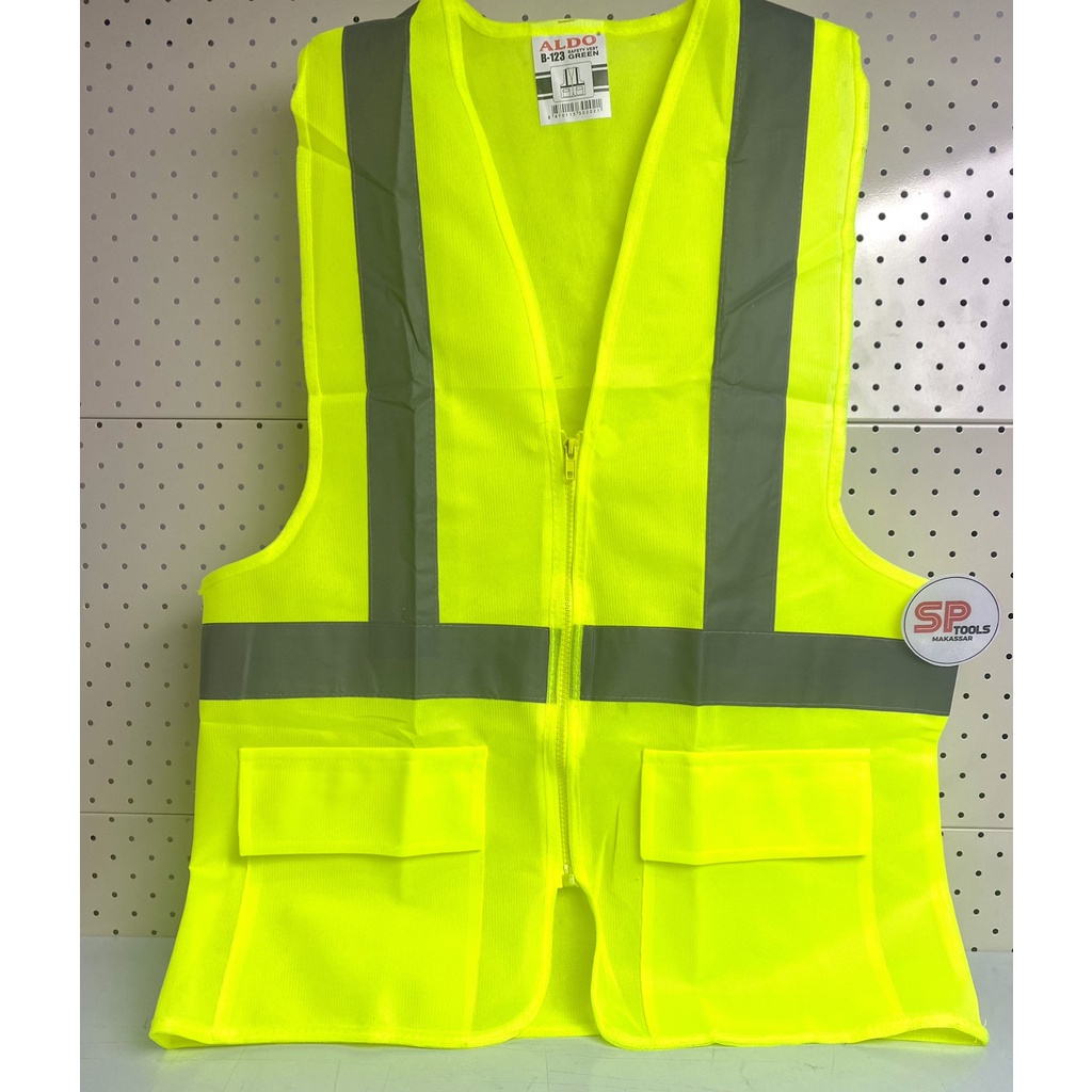 BAJU ROMPI PROYEK / SAFETY VEST SAKU + RESLITING HIJAU NEON ALDO B123