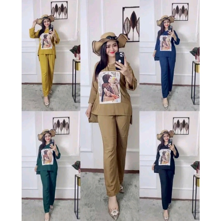 One Set emblem terbaru animasi lengan panjang hijab celana panjang