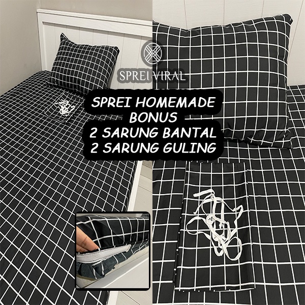 SPREI HOMEMADE 180x200 160x200 SET SARUNG BANTAL SEPRAI KARAKTER MOTIF AESTHETIC BUNGA KARTUN KOTAK HITAM MURAH