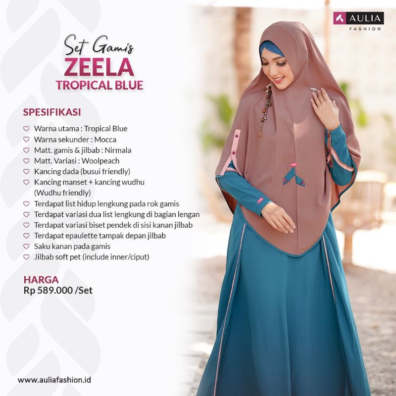~Terbaru Set Gamis Zeela Tropical Blue by Aulia fashion