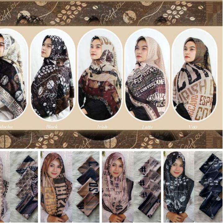 Trend  Grosir Hijab Jilbab Kerudung coffee series segiempat Syar'i Jumbo motif Coffee / Qohwah / Kop