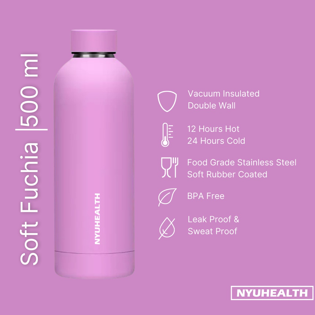 NYUHEALTH BOTOL MINUM TUMBLER STAINLESS STEEL VACUUM FLASK WARNA SOFT FUCHIA 500ML