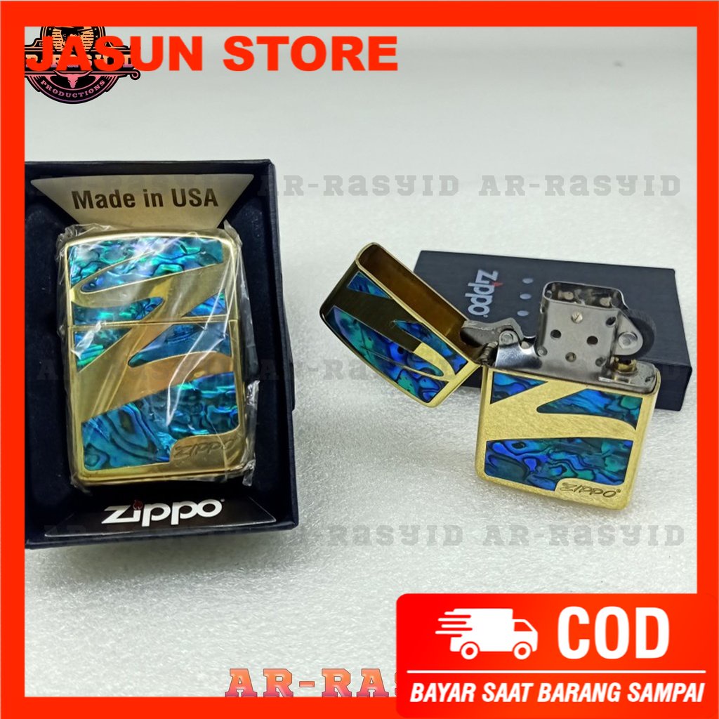 Bisa COD! Korek Api Minyak Zippo Gold Shell Motif Logo Zippo 3915-3