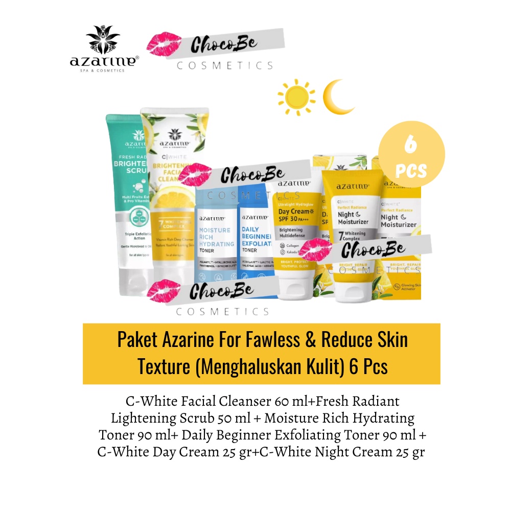 Paket Azarine Skincare 6 Pcs U/ Menghaluskan & Kulit Tampak Fawles (C-White Facial+Fresh Radiant+Ton