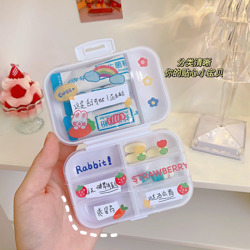 [Littlecrab] Box Obat Organizer Kotak Penyimpanan Medicine 8 Sekat Besar Kecil Multifungsi Aesthetic Flip Open Mini Box Kotak Putih Transparan Unik Stationary Kit Aesthetic Organizer