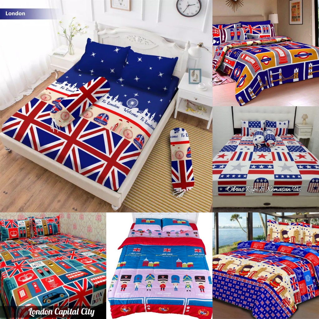 Vito - Bisa COD  Sprei 90/100/120/140/160/180/200 Single Queen King Motif Bendera London England Ing